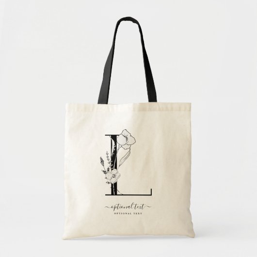 Monogram Floral Aangepaste Canvas tas - Eén letter (Voorkant)