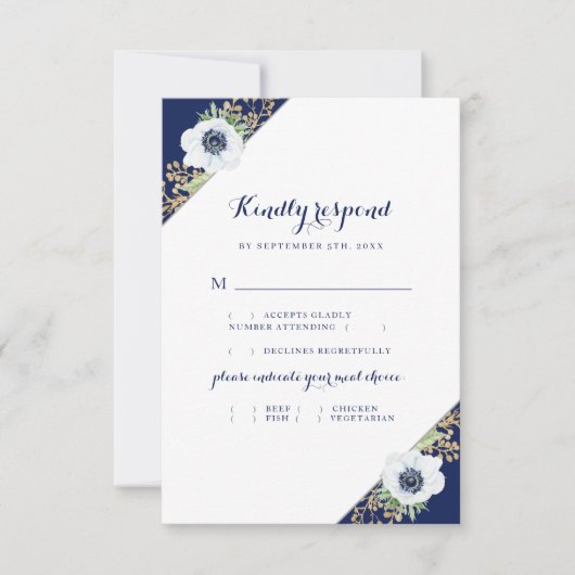 Monogram Floral Anemone Wedding Meal Choice RSVP Kaartje (Voorkant)