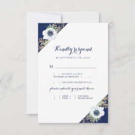 Monogram Floral Anemone Wedding Meal Choice RSVP Kaartje