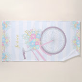 Monogram Floral Bicycle Stripes Pastel Roze Blauw Strandlaken (Voorkant)