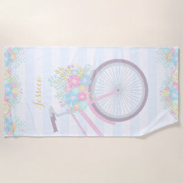Monogram Floral Bicycle Stripes Pastel Roze Blauw Strandlaken