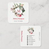 Monogram  Floral Bird WreatEvent Planner Vierkante Visitekaartje (Voorkant / Achterkant)