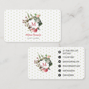 Monogram  Floral Bird WreatEvent Planner Visitekaartje