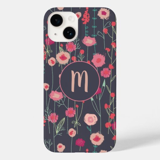 Monogram Floral Black Roze Case-Mate iPhone Case (Achterkant)