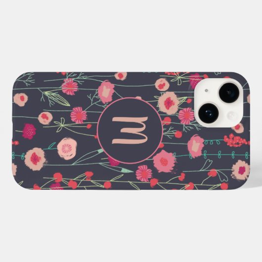 Monogram Floral Black Roze Case-Mate iPhone Case (Achterkant (horizontaal))