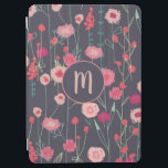Monogram Floral Black Roze iPad Air Cover<br><div class="desc">Het schilderen van wilde bloemen die ik zag door een muur in Plymouth.  boho laat roze schilderij op een donkergrijze achtergrond los. Verander het monogram initiaal om aan te passen.</div>