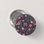 Monogram Floral Black Roze Ronde Button 3,2 Cm (Voorkant /achterkant)