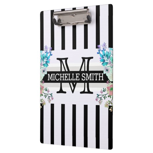 Monogram  Floral Black Stripes Klembord (Links)