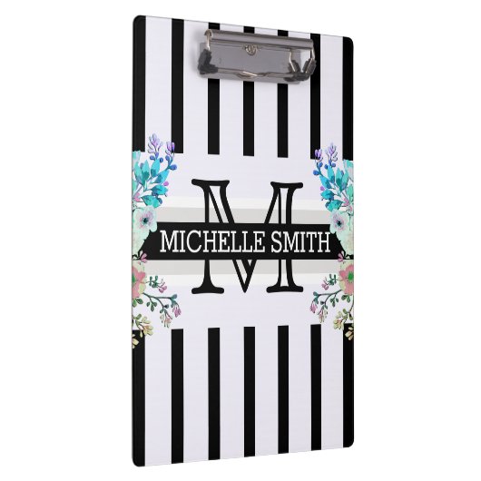 Monogram  Floral Black Stripes Klembord (Rechts)