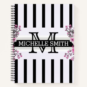 Monogram Floral Black Stripes Notitieboek