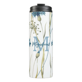 Monogram Floral Blue White Thermosbeker