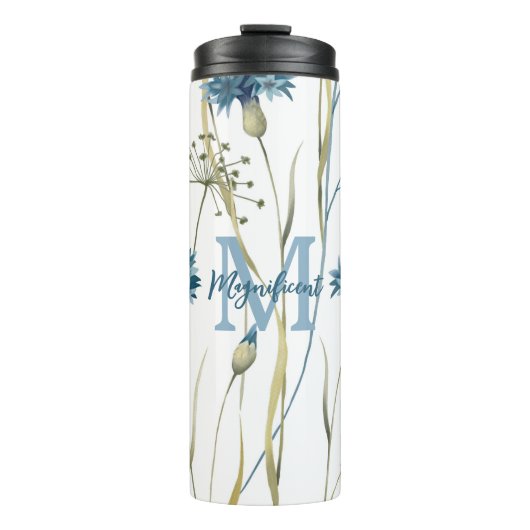 Monogram Floral Blue White Thermosbeker (Voorkant)