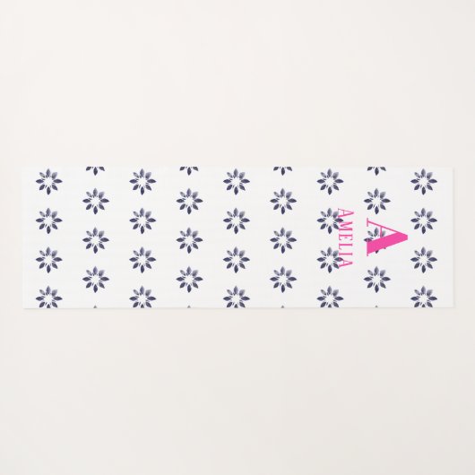 Monogram Floral Blue Yogamat (Achterkant (horizontaal))
