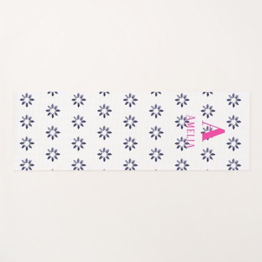 Monogram Floral Blue Yogamat (Voorkant (horizontaal))