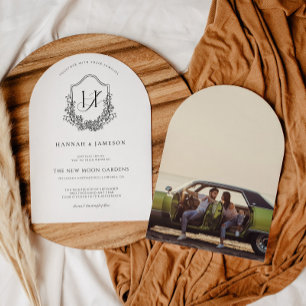  monogram   Floral Boho Huwelijksuitnodiging Kaart