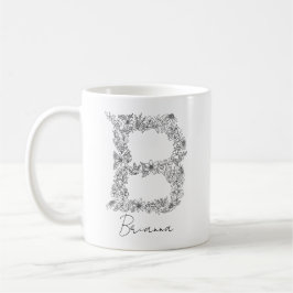 Monogram Floral Botanical Black and White Letter B Koffiemok