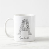Monogram Floral Botanical Black White Letter A Koffiemok (Links)