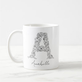 Monogram Floral Botanical Black White Letter A Koffiemok