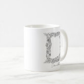 Monogram Floral Botanical Black White Letter D Koffiemok (Voorkant rechts)