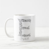 Monogram Floral Botanical Black White Letter E Koffiemok (Links)