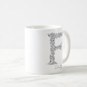Monogram Floral Botanical Black White Letter F Koffiemok (Voorkant rechts)