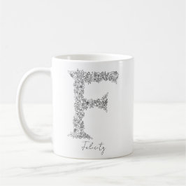 Monogram Floral Botanical Black White Letter F Koffiemok