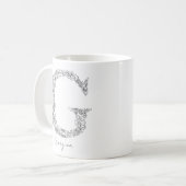 Monogram Floral Botanical Black White Letter G Koffiemok (Voorkant links)