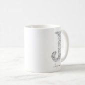 Monogram Floral Botanical Black White Letter J Koffiemok (Voorkant rechts)
