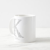 Monogram Floral Botanical Black White Letter K Koffiemok (Voorkant links)