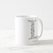 Monogram Floral Botanical Black White Letter L Koffiemok (Voorkant rechts)