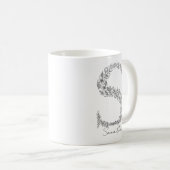 Monogram Floral Botanical Black White Letter S Koffiemok (Voorkant rechts)