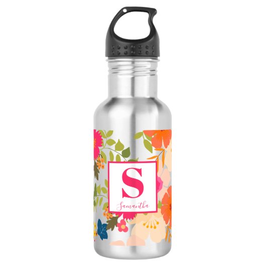 Monogram Floral Botanical Waterfles (Voorkant)
