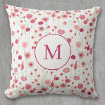Monogram Floral Botanische Patroonroze Kussen<br><div class="desc">Moderne Bohemen botanciale florale patronen.  boho laat roze schilderij op een witte achtergrond los. Originele kunst van Nic Squirrell. Verander het monogram initiaal om zich te personaliseren.</div>