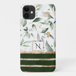 Monogram Floral Botanische Waterverf Glitter Case-Mate iPhone Case