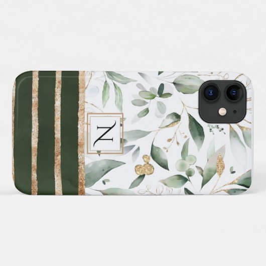 Monogram Floral Botanische Waterverf Glitter Case-Mate iPhone Case (Achterkant (horizontaal))