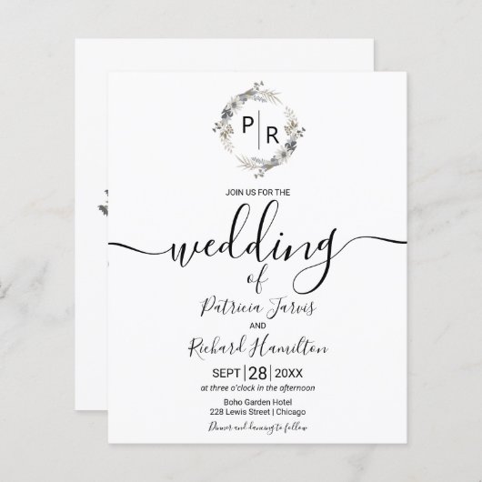 Monogram Floral Budget Weddenschap (Voorkant / Achterkant)