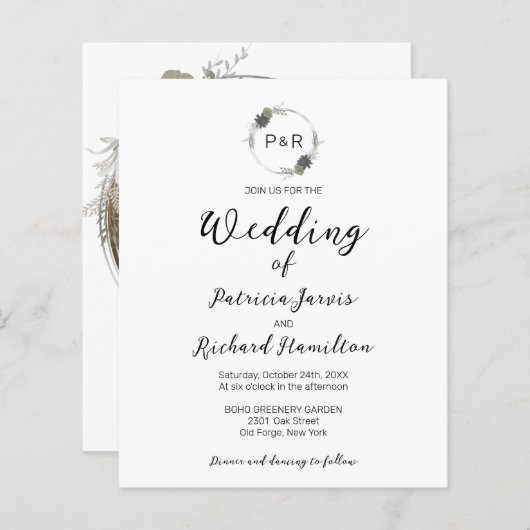 Monogram Floral Budget Weddenschap (Voorkant / Achterkant)