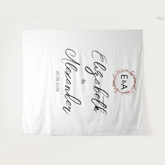 Monogram Floral Calligraphy Wedding Backdrop Wandkleed (Voorkant (horizontaal))