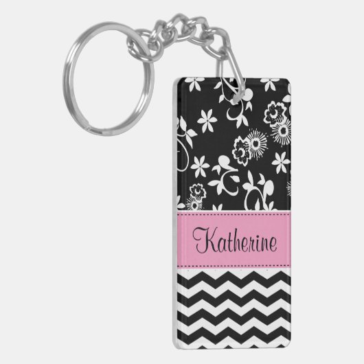 Monogram Floral Chevron Pattern AcrylSleutelhanger Sleutelhanger (Voorkant Links)
