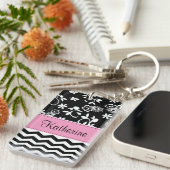 Monogram Floral Chevron Pattern AcrylSleutelhanger Sleutelhanger (Voorkant Rechts)