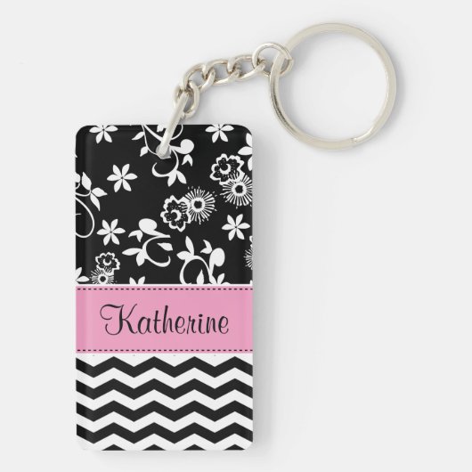 Monogram Floral Chevron Pattern AcrylSleutelhanger Sleutelhanger (achterkant)