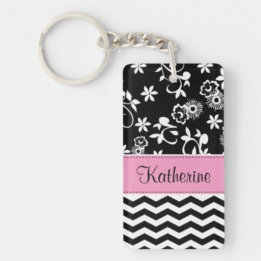 Monogram Floral Chevron Pattern AcrylSleutelhanger Sleutelhanger (Voorkant)