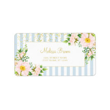 Monogram Floral Chic Pastel Blue Stripes