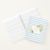 Monogram Floral Chic Pastel Blue Stripes Notitieboek (Binnen)