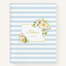 Monogram Floral Chic Pastel Blue Stripes