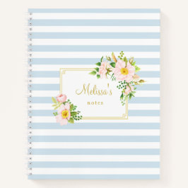 Monogram Floral Chic Pastel Blue Stripes Notitieboek