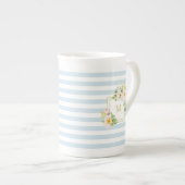 Monogram Floral Chic Pastel Blue Stripes Porselein Kop (Voorkant rechts)