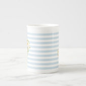 Monogram Floral Chic Pastel Blue Stripes Porselein Kop (Voorkant)