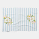 Monogram Floral Chic Pastel Blue Stripes Theedoek (Horizontaal)