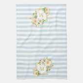 Monogram Floral Chic Pastel Blue Stripes Theedoek (Verticaal)